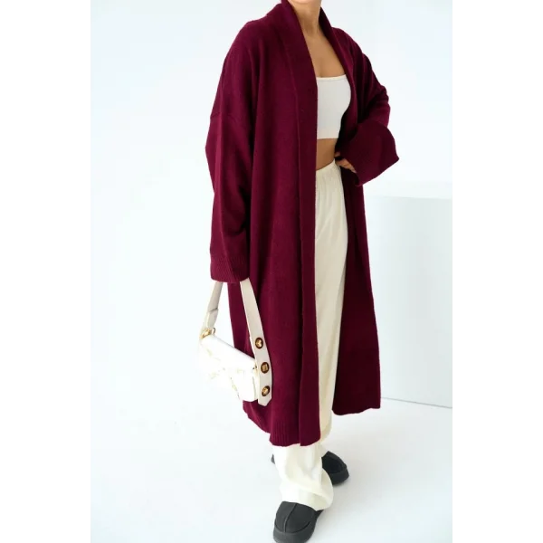Önü Açık Şal Yaka Hırka  Bordo