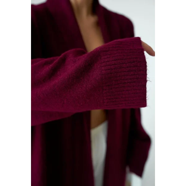 Önü Açık Şal Yaka Hırka  Bordo