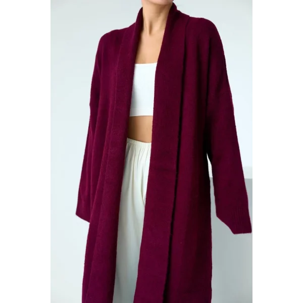 Önü Açık Şal Yaka Hırka  Bordo