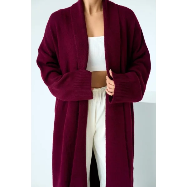 Önü Açık Şal Yaka Hırka  Bordo