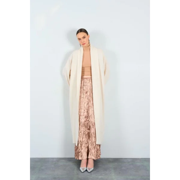 Önü Açık Şal Yaka Hırka  Krem