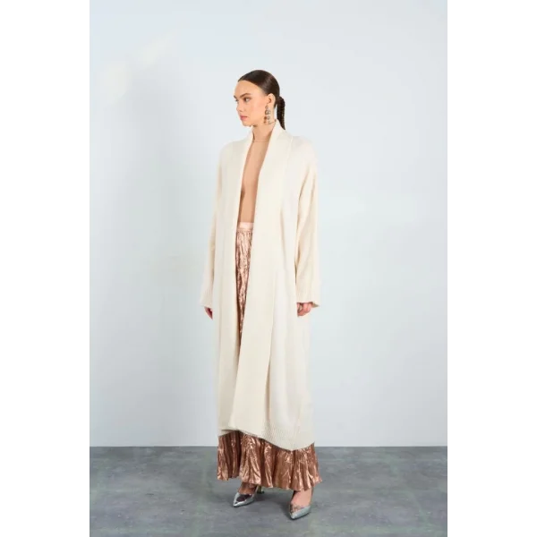 Önü Açık Şal Yaka Hırka  Krem