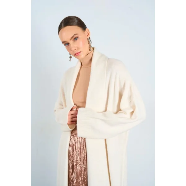 Önü Açık Şal Yaka Hırka  Krem