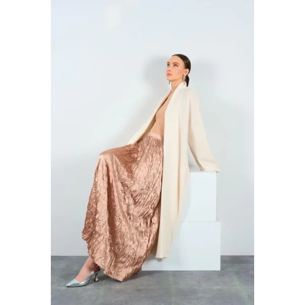 Önü Açık Şal Yaka Hırka  Krem