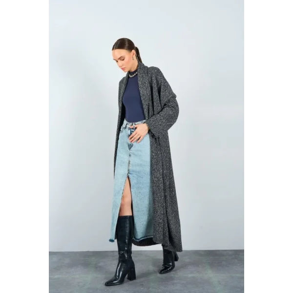 Önü Açık Şal Yaka Hırka  Siyah