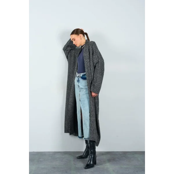 Önü Açık Şal Yaka Hırka  Siyah