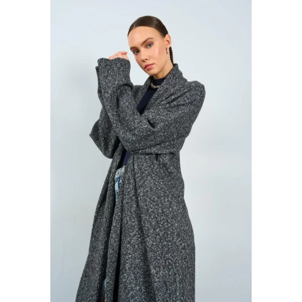 Önü Açık Şal Yaka Hırka  Siyah