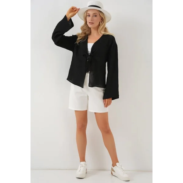 Önü Bağcıklı Bluz 952 - Siyah