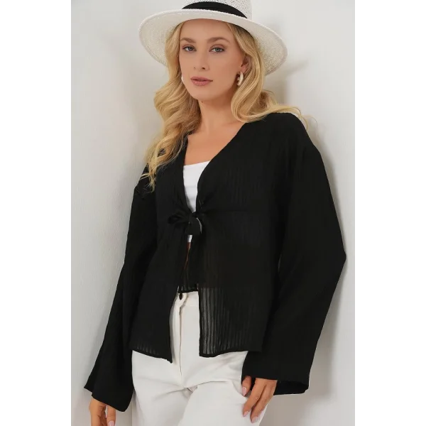 Önü Bağcıklı Bluz 952 - Siyah