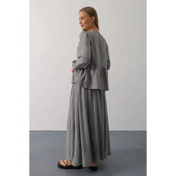 Önü Bağlamalı Etekli Takım - Gri