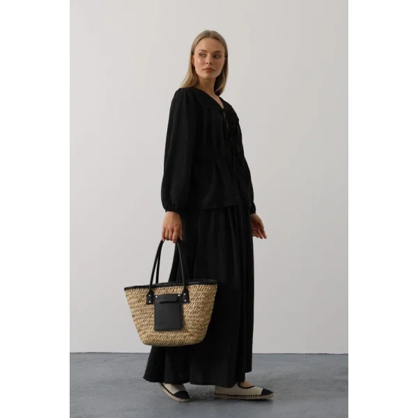 Önü Bağlamalı Etekli Takım - Siyah