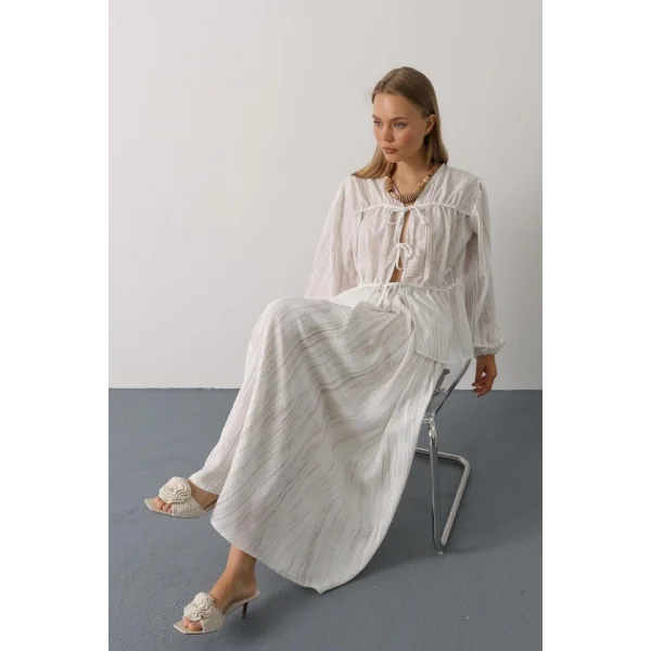 Önü Bağlamalı Etekli Takım - Taş