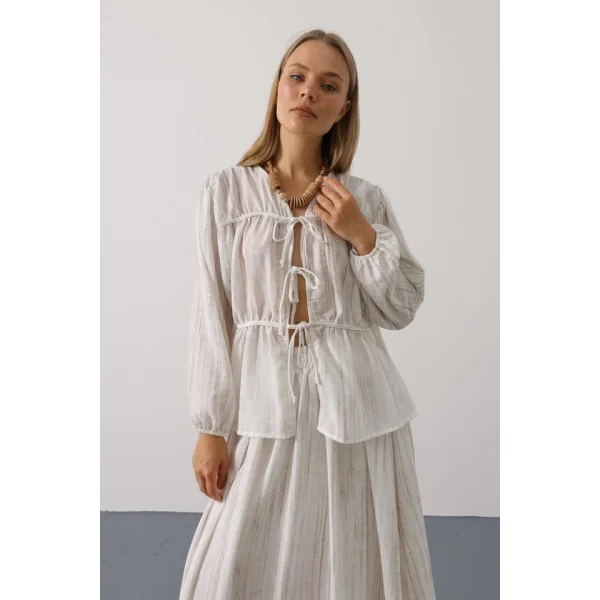 Önü Bağlamalı Etekli Takım - Taş