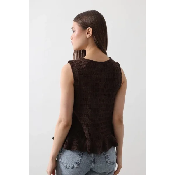 Önü Bağlamalı Yelek  Kahve