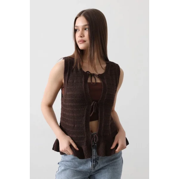 Önü Bağlamalı Yelek  Kahve