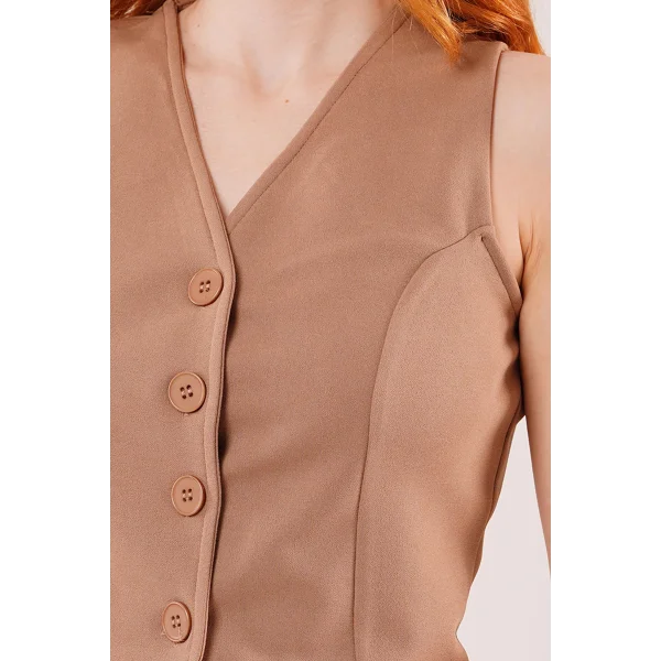 Önü Düğmeli Camel Yelek