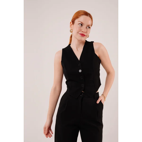 Önü Düğmeli iyah Yelek