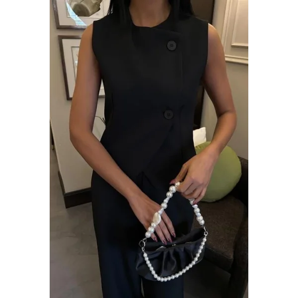 Önü Düğmeli Yelek Klasik Plazzo Pantolonlu Takım 10090