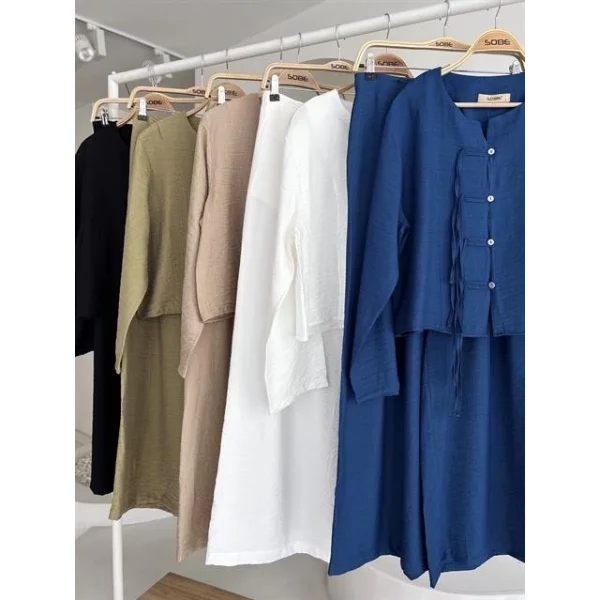 Önü İnce Kordon Detaylı Ve Double Paça Pantolonlu Takım 10180