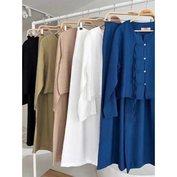 Önü İnce Kordon Detaylı Ve Double Paça Pantolonlu Takım 10180