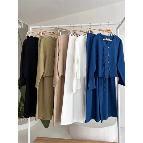 Önü İnce Kordon Detaylı Ve Double Paça Pantolonlu Takım 10180