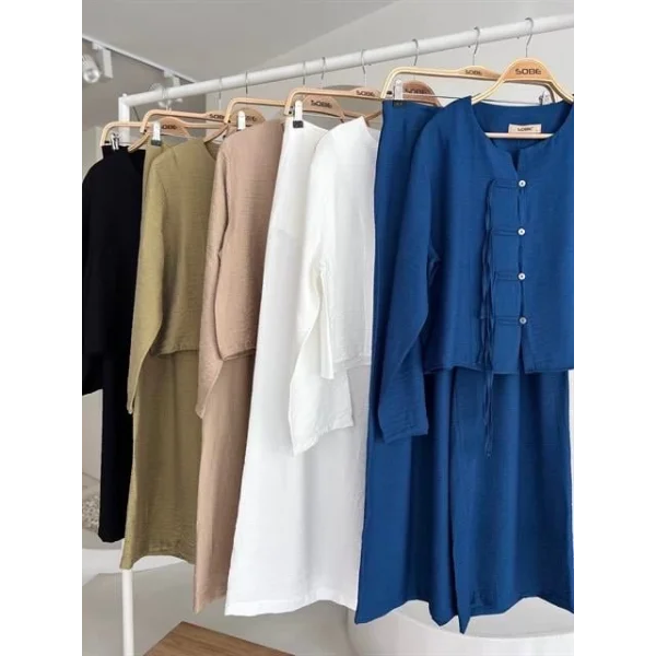 Önü İnce Kordon Detaylı Ve Double Paça Pantolonlu Takım 10180