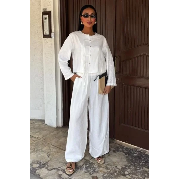 Önü İnce Kordon Detaylı Ve Double Paça Pantolonlu Takım 10180