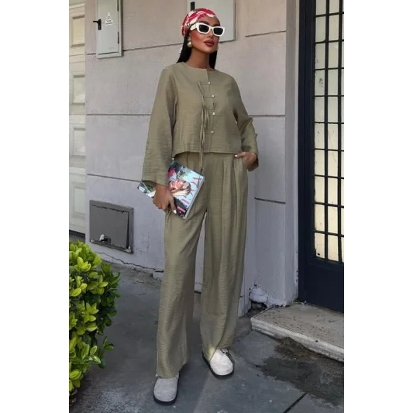 Önü İnce Kordon Detaylı Ve Double Paça Pantolonlu Takım 10180