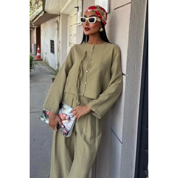 Önü İnce Kordon Detaylı Ve Double Paça Pantolonlu Takım 10180