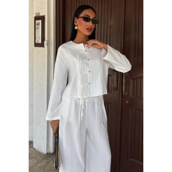 Önü İnce Kordon Detaylı Ve Double Paça Pantolonlu Takım 10180