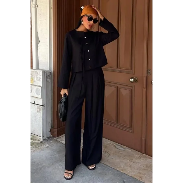 Önü İnce Kordon Detaylı Ve Double Paça Pantolonlu Takım 10180