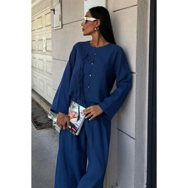 Önü İnce Kordon Detaylı Ve Double Paça Pantolonlu Takım 10180