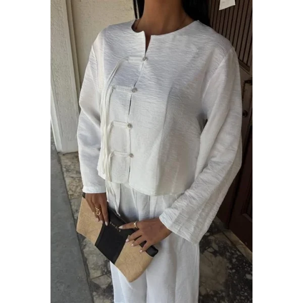 Önü İnce Kordon Detaylı Ve Double Paça Pantolonlu Takım 10180