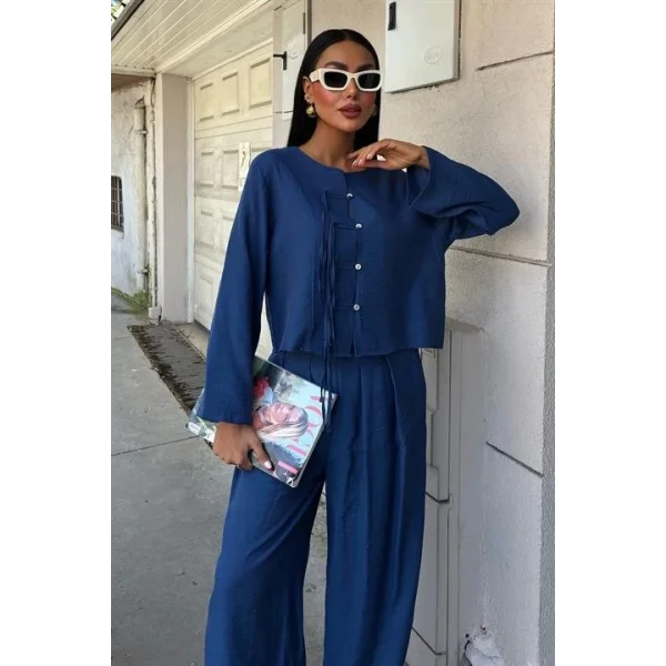 Önü İnce Kordon Detaylı Ve Double Paça Pantolonlu Takım 10180