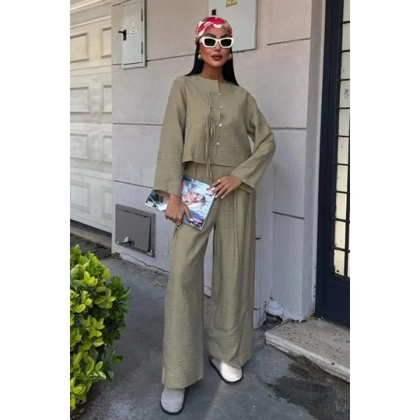 Önü İnce Kordon Detaylı Ve Double Paça Pantolonlu Takım 10180