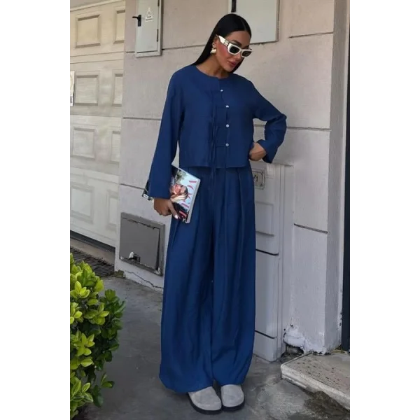 Önü İnce Kordon Detaylı Ve Double Paça Pantolonlu Takım 10180