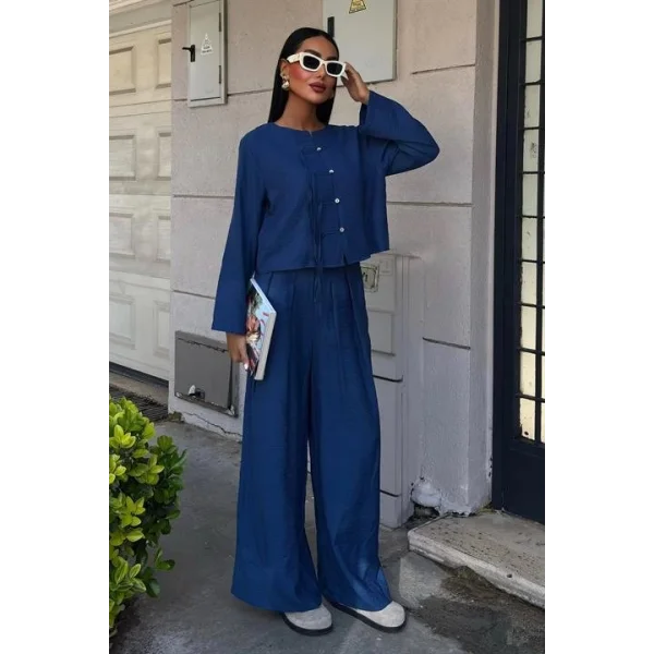 Önü İnce Kordon Detaylı Ve Double Paça Pantolonlu Takım 10180