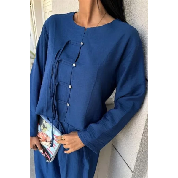 Önü İnce Kordon Detaylı Ve Double Paça Pantolonlu Takım 10180