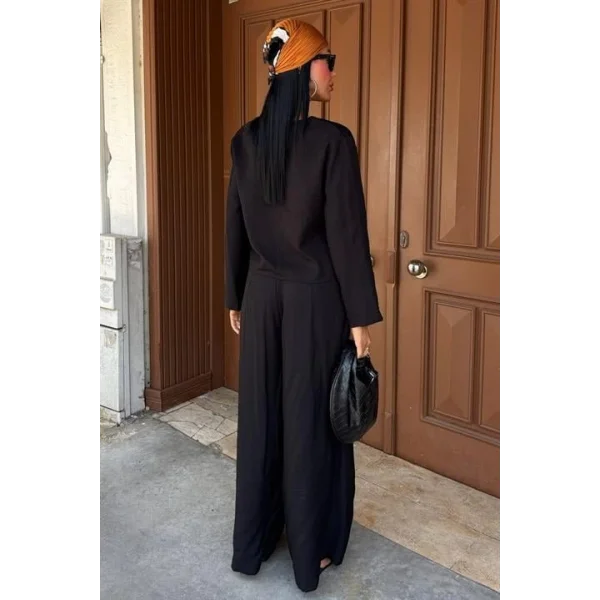 Önü İnce Kordon Detaylı Ve Double Paça Pantolonlu Takım 10180