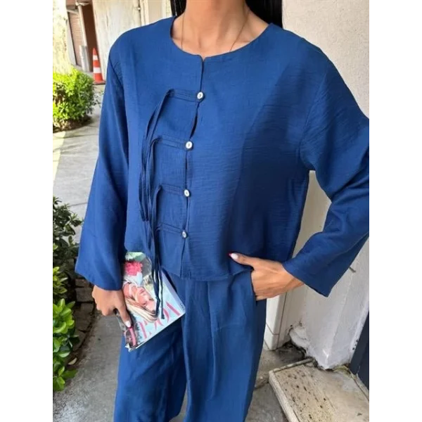 Önü İnce Kordon Detaylı Ve Double Paça Pantolonlu Takım 10180