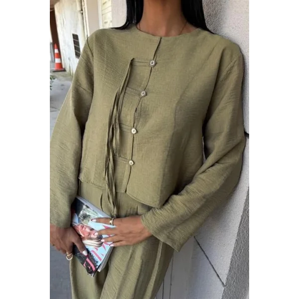 Önü İnce Kordon Detaylı Ve Double Paça Pantolonlu Takım 10180