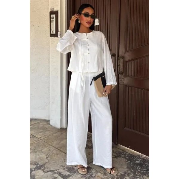 Önü İnce Kordon Detaylı Ve Double Paça Pantolonlu Takım 10180