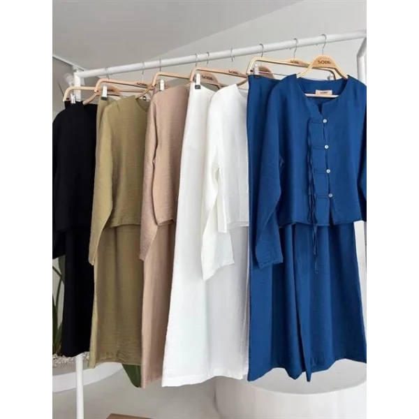 Önü İnce Kordon Detaylı Ve Double Paça Pantolonlu Takım 10180