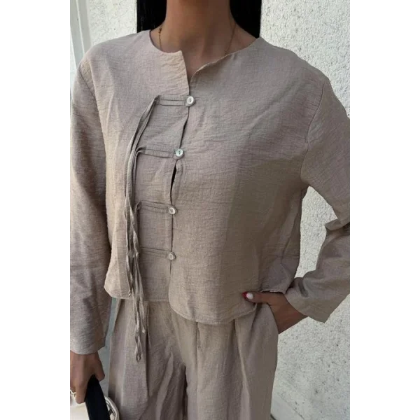 Önü İnce Kordon Detaylı Ve Double Paça Pantolonlu Takım 10180