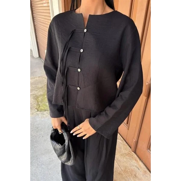 Önü İnce Kordon Detaylı Ve Double Paça Pantolonlu Takım 10180