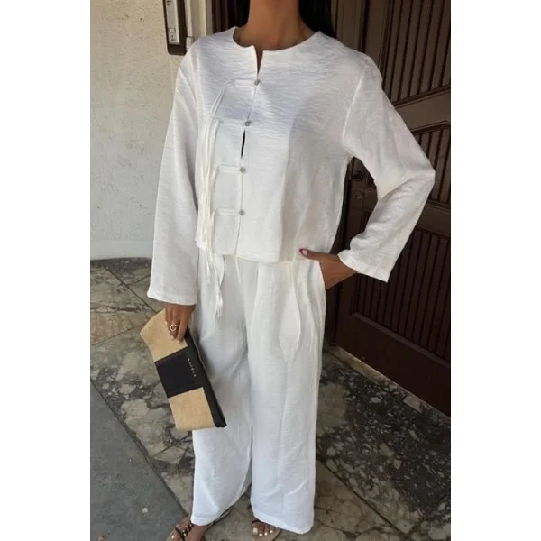 Önü İnce Kordon Detaylı Ve Double Paça Pantolonlu Takım 10180