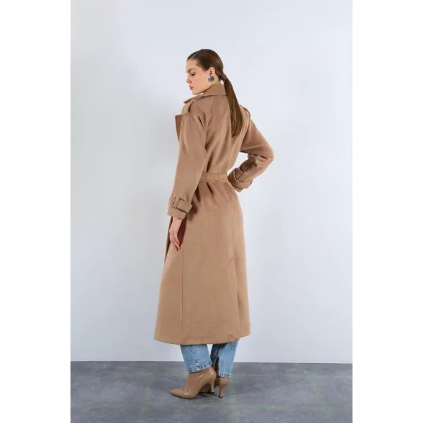 Önü Robalı Kaşe Kaban  Bej