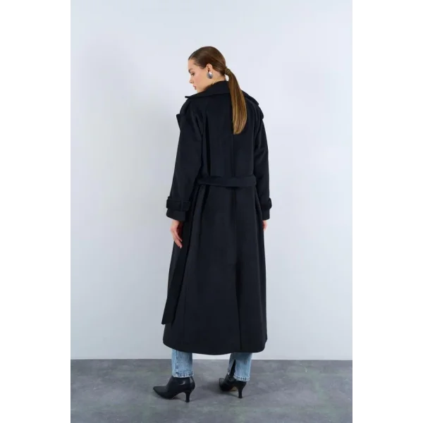 Önü Robalı Kaşe Kaban  Siyah