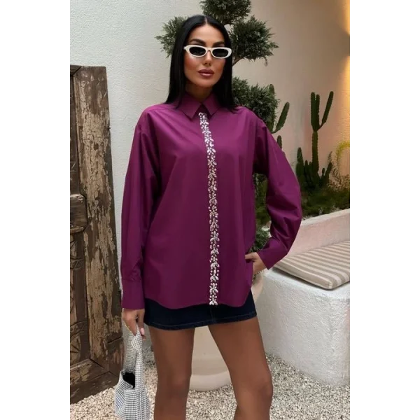 Önü Şerit Taşlı Gömlek 3448