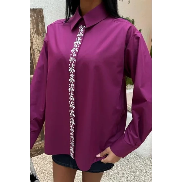 Önü Şerit Taşlı Gömlek 3448